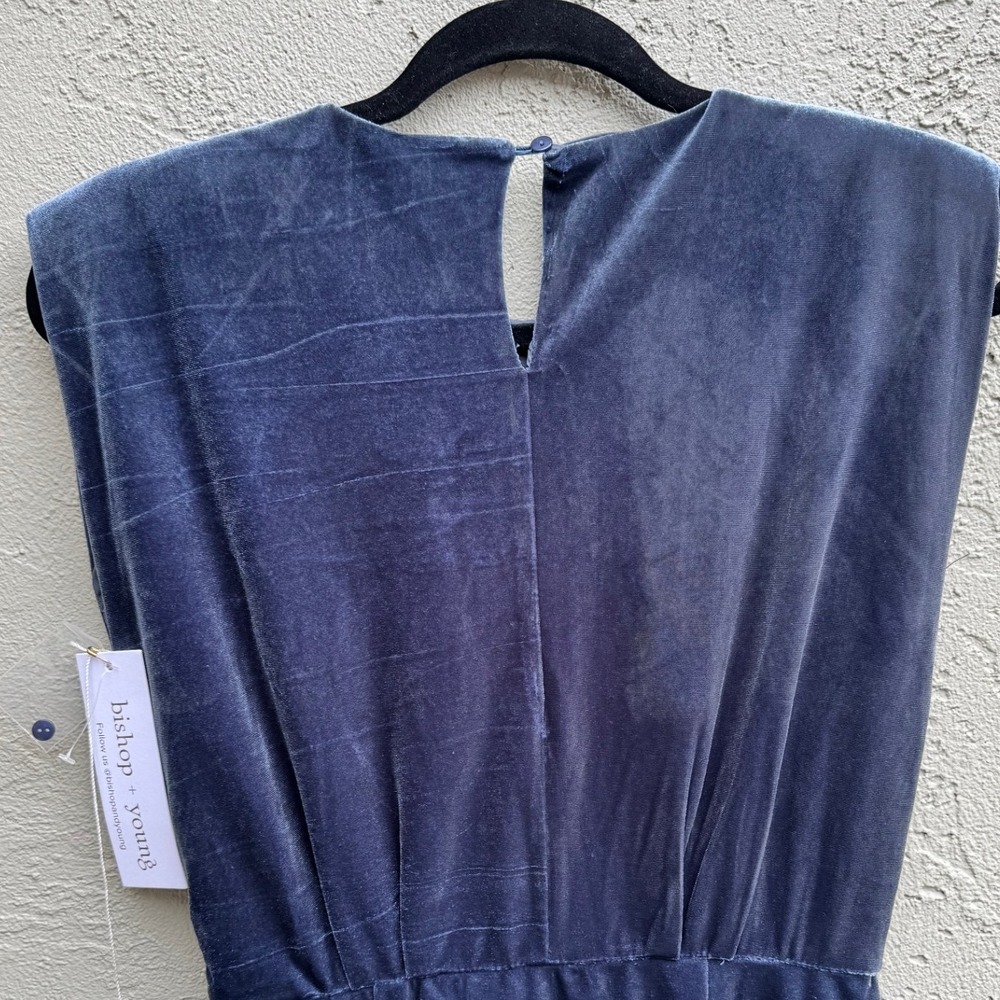 Bishop Young NEW Hayden Blue Velvet Sleeveless Structured Dress SMALL Party - Picture 5 of 8